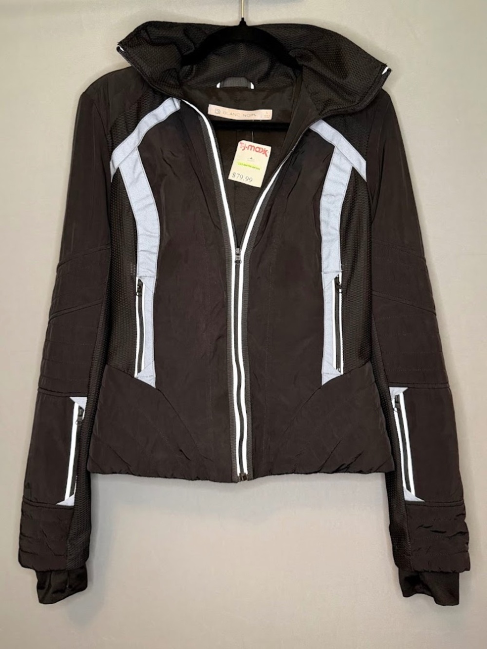 Blanc Noir Hooded Athletic Jacket Brown Gray Zip Up Women’s Large